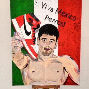 Brandon Moreno Original Painting hoilding up shoe after UFC fight - Pop Culture Paintings