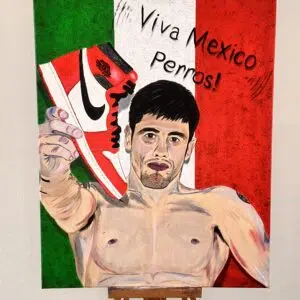 Brandon Moreno Original Painting hoilding up shoe after UFC fight - Pop Culture Paintings